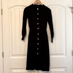 Who What Wear Sweater Dress Women's XS Black Long Sleeve Gold Buttons Maxi Knit